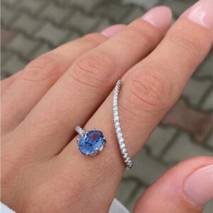Elegant Silver and Blue Cubic Zirconia Ring Gemstone Ring